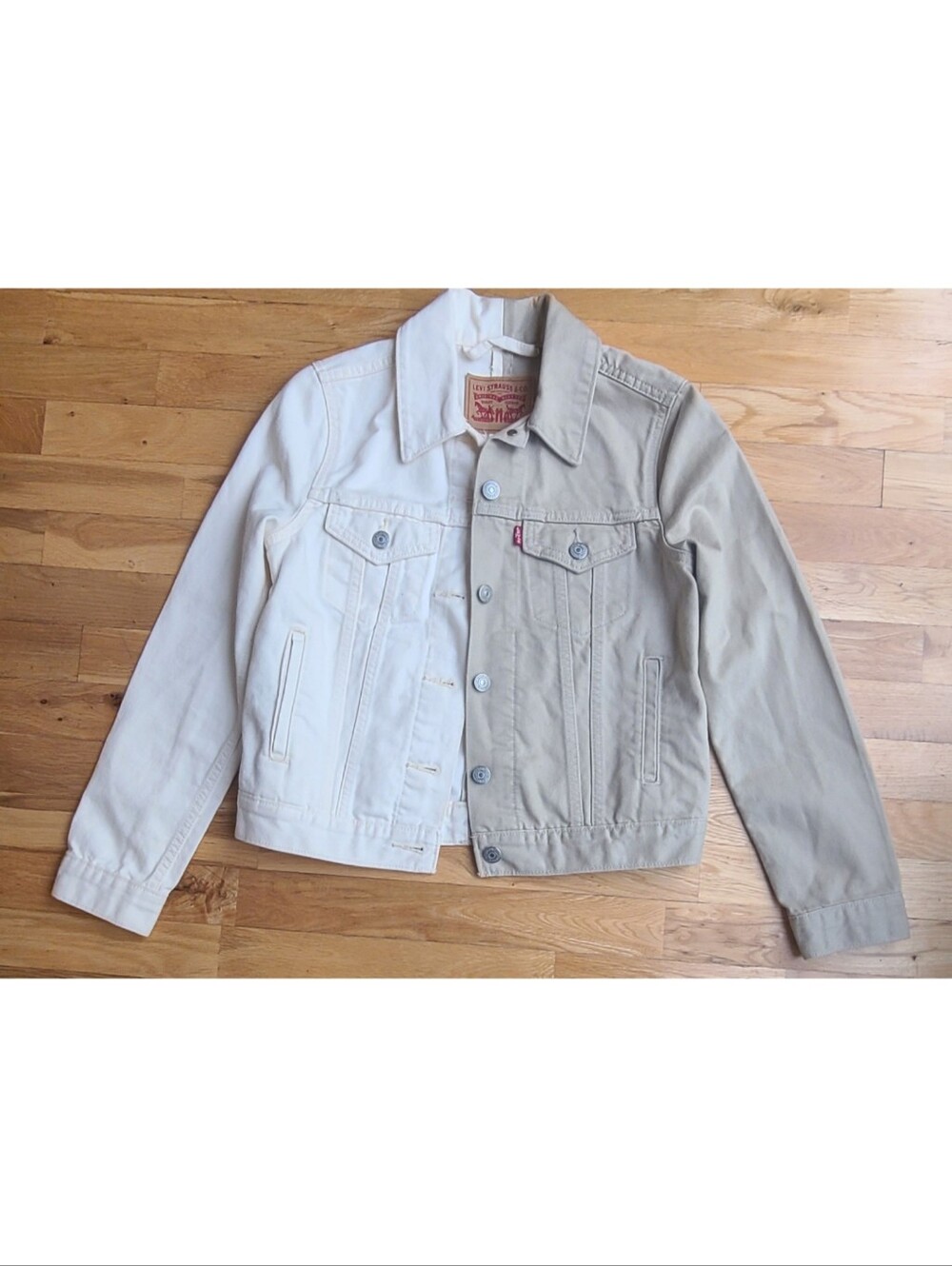 RARE Levi’s Original Trucker Denim Jacket – XS – Cream & Khaki Colorblock 80s